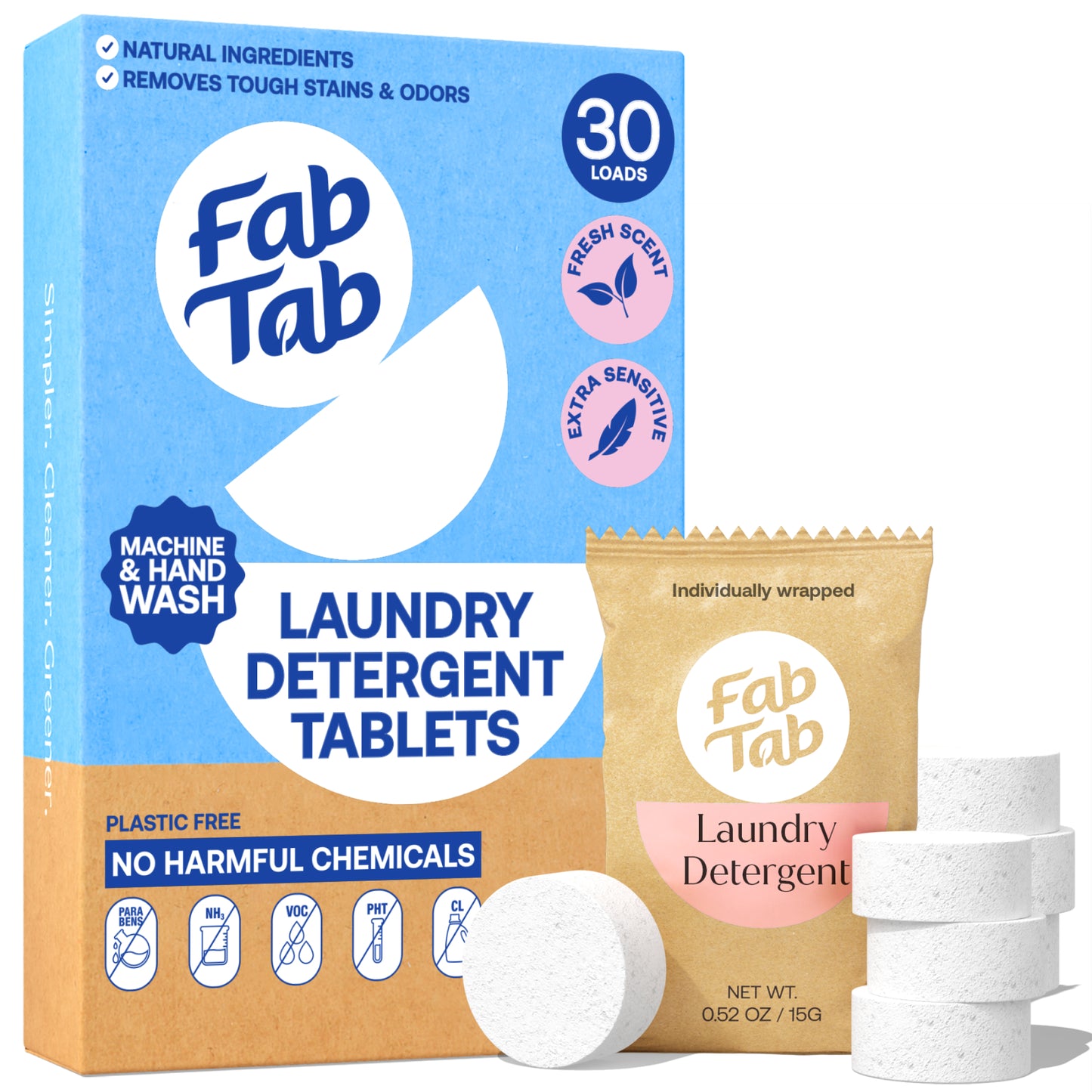 Eco-Friendly, Plastic Free and Non-Toxic Laundry Detergent Tabs - Fresh Scent from FabTab