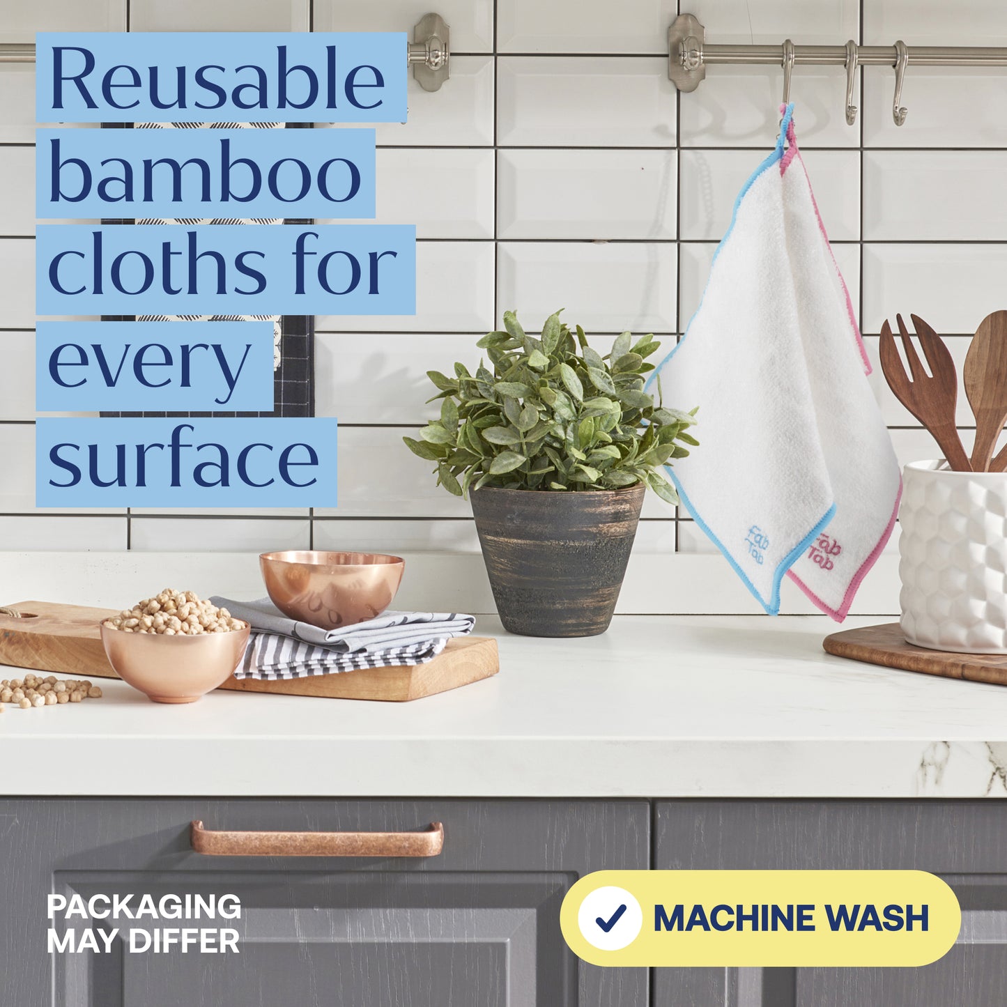 Eco-Friendly, Plastic Free and Non-Toxic Bamboo Cleaning Cloths 7 Pieces Plus Coconut Sponge from FabTab