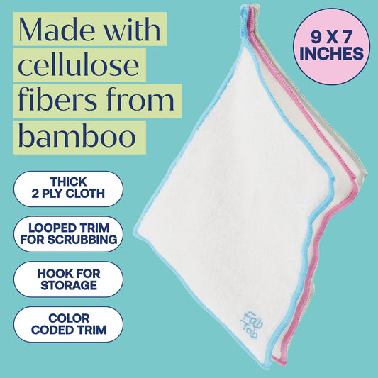 Eco-Friendly, Plastic Free and Non-Toxic Bamboo Cleaning Cloths 7 Pieces Plus Coconut Sponge from FabTab