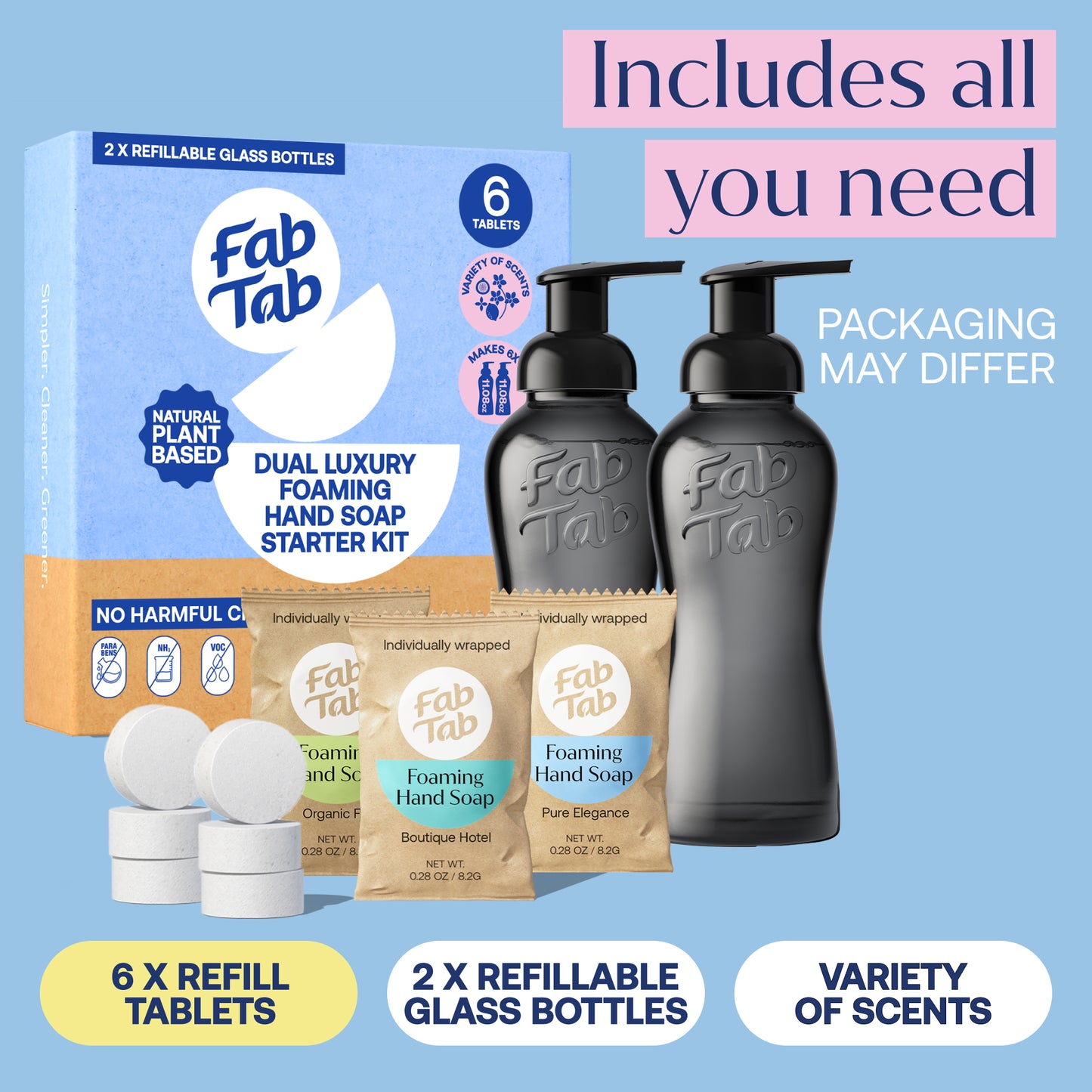 Eco-Friendly, Plastic Free and Non-Toxic Dual Luxury Foaming Hand Soap Starter Kit from FabTab