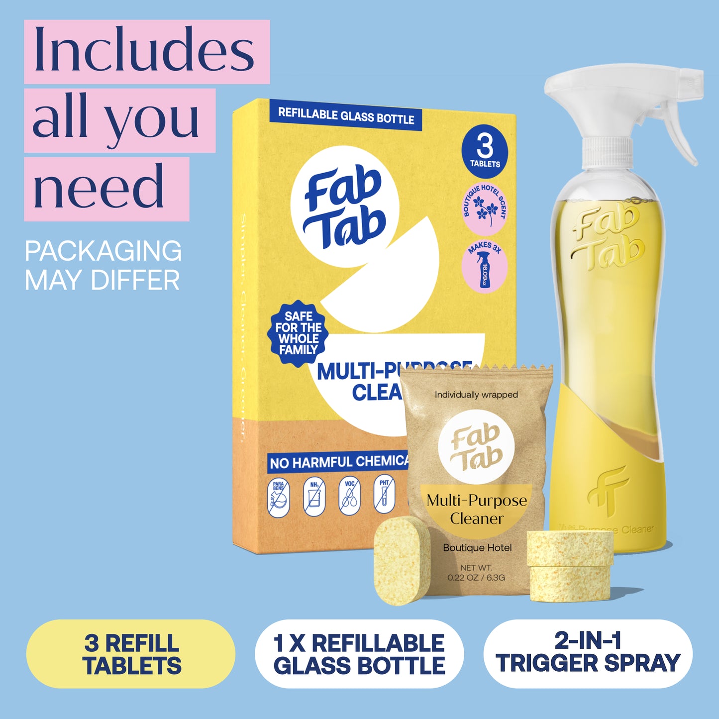 Eco-Friendly, Plastic Free and Non-Toxic Multi-Purpose Cleaner Starter Kit from FabTab