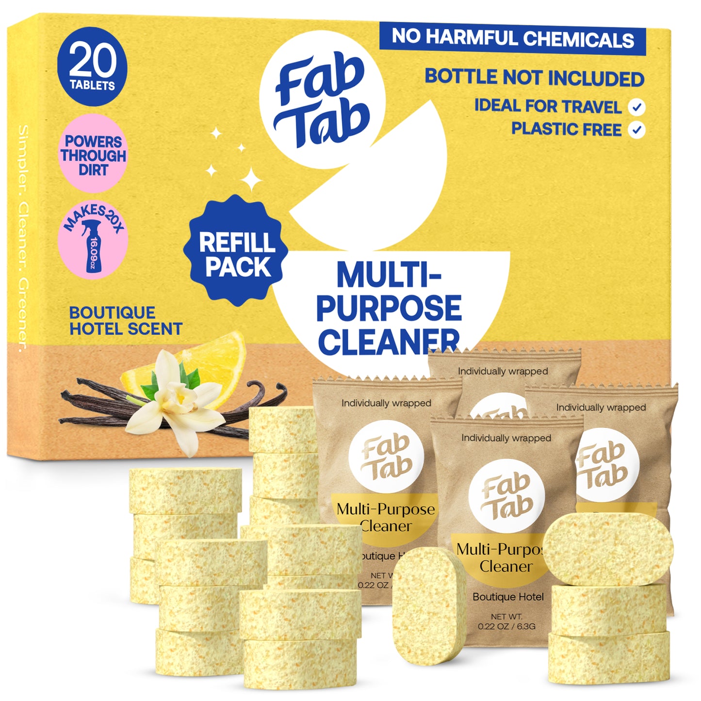Eco-Friendly, Plastic Free and Non-Toxic Multi-Purpose Cleaning Spray - Refill Packs 20 Tablet Pack from FabTab