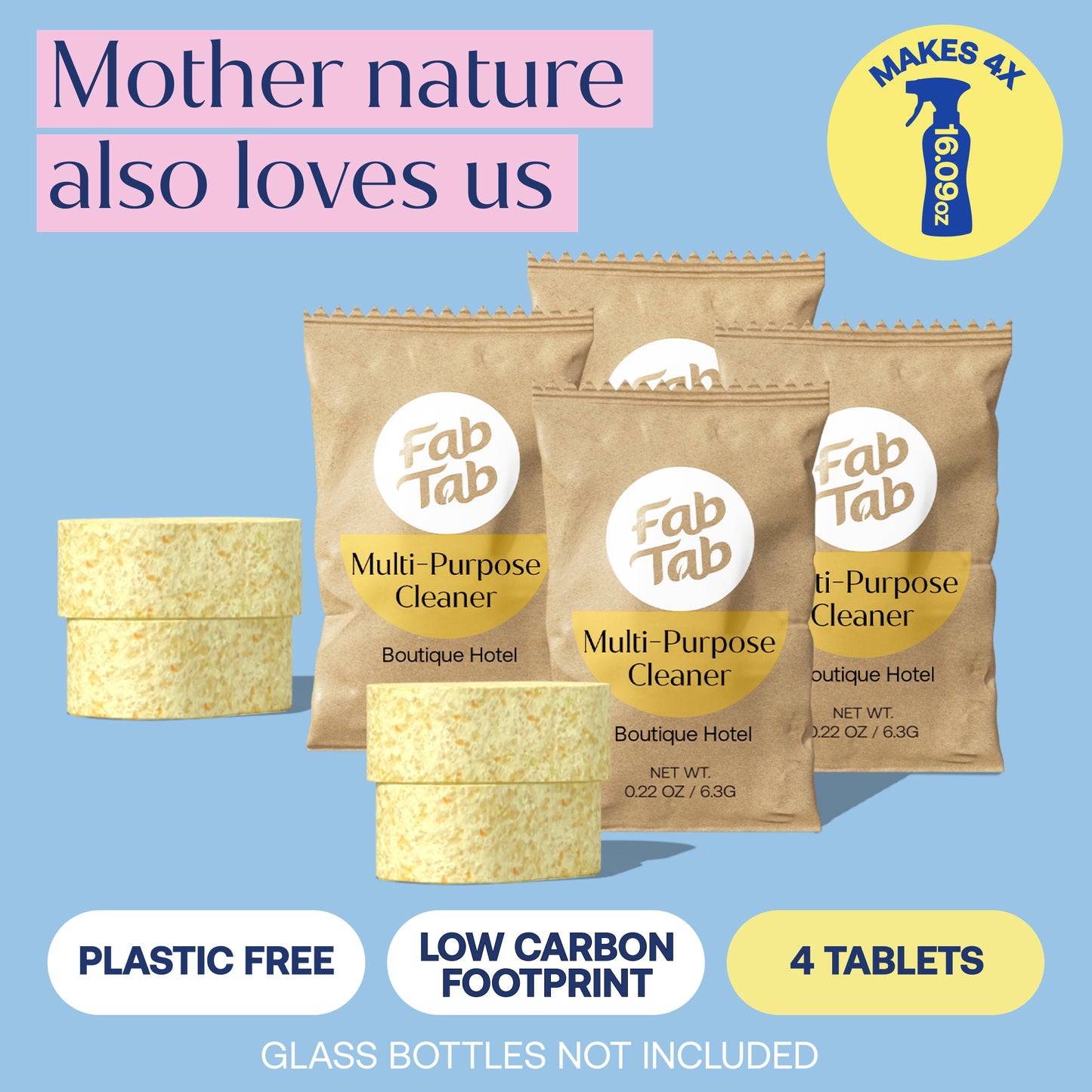Eco-Friendly, Plastic Free and Non-Toxic Multi-Purpose Cleaning Spray - Refill Packs from FabTab