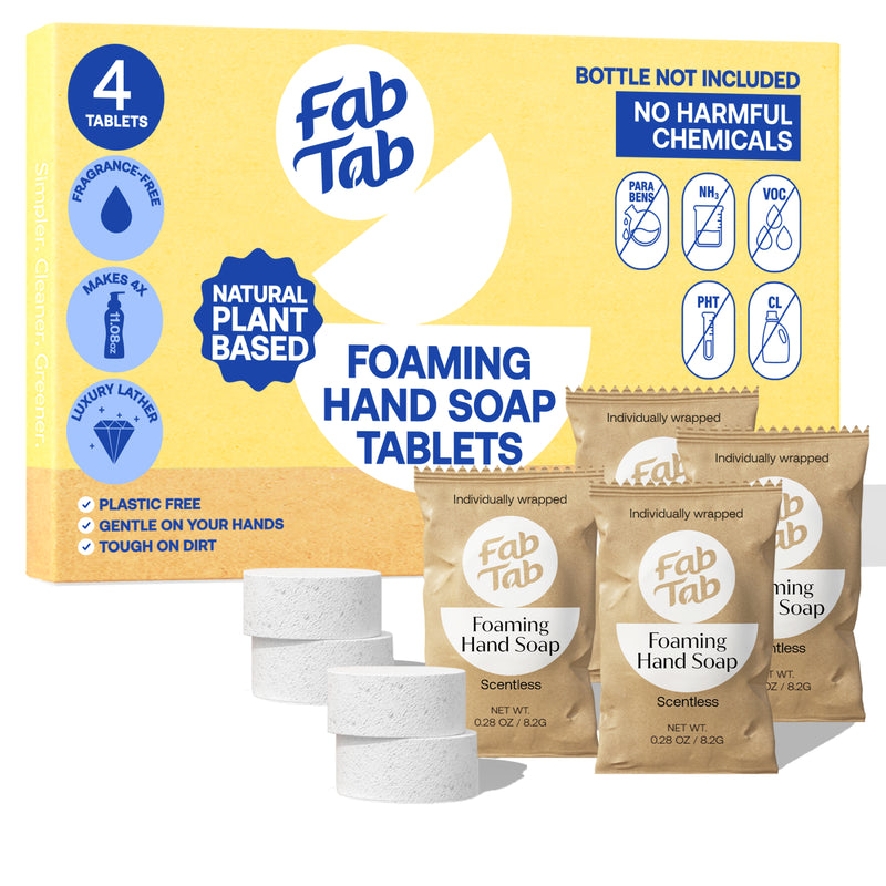 Eco-Friendly, Plastic Free and Non-Toxic Foaming Hand Soap Refill Tablets 4 Tablet Pack Scentless from FabTab