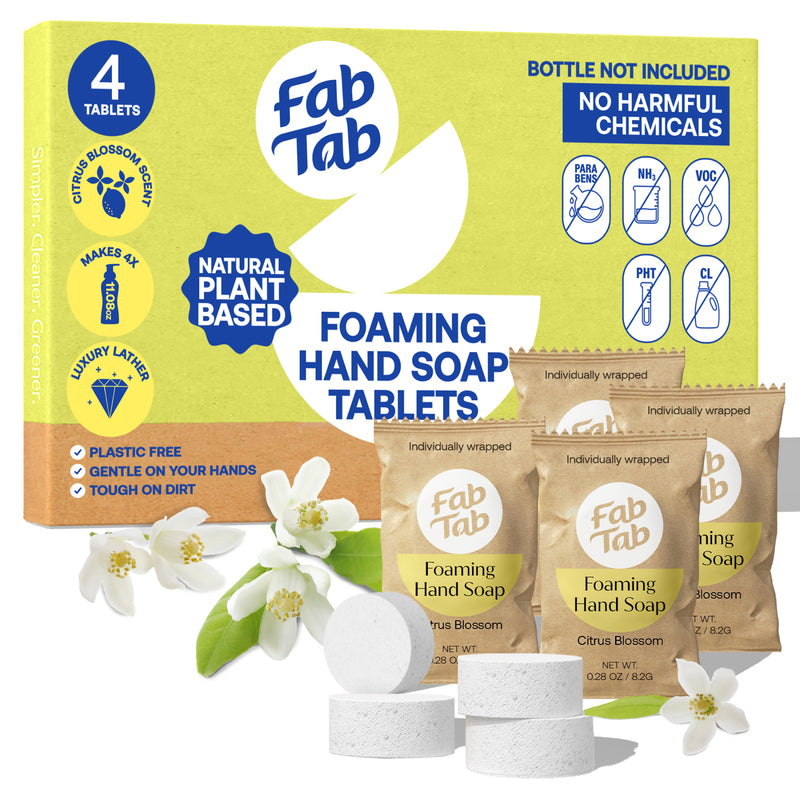 Eco-Friendly, Plastic Free and Non-Toxic Foaming Hand Soap Refill Tablets 4 Tablet Pack Citrus Blossom from FabTab