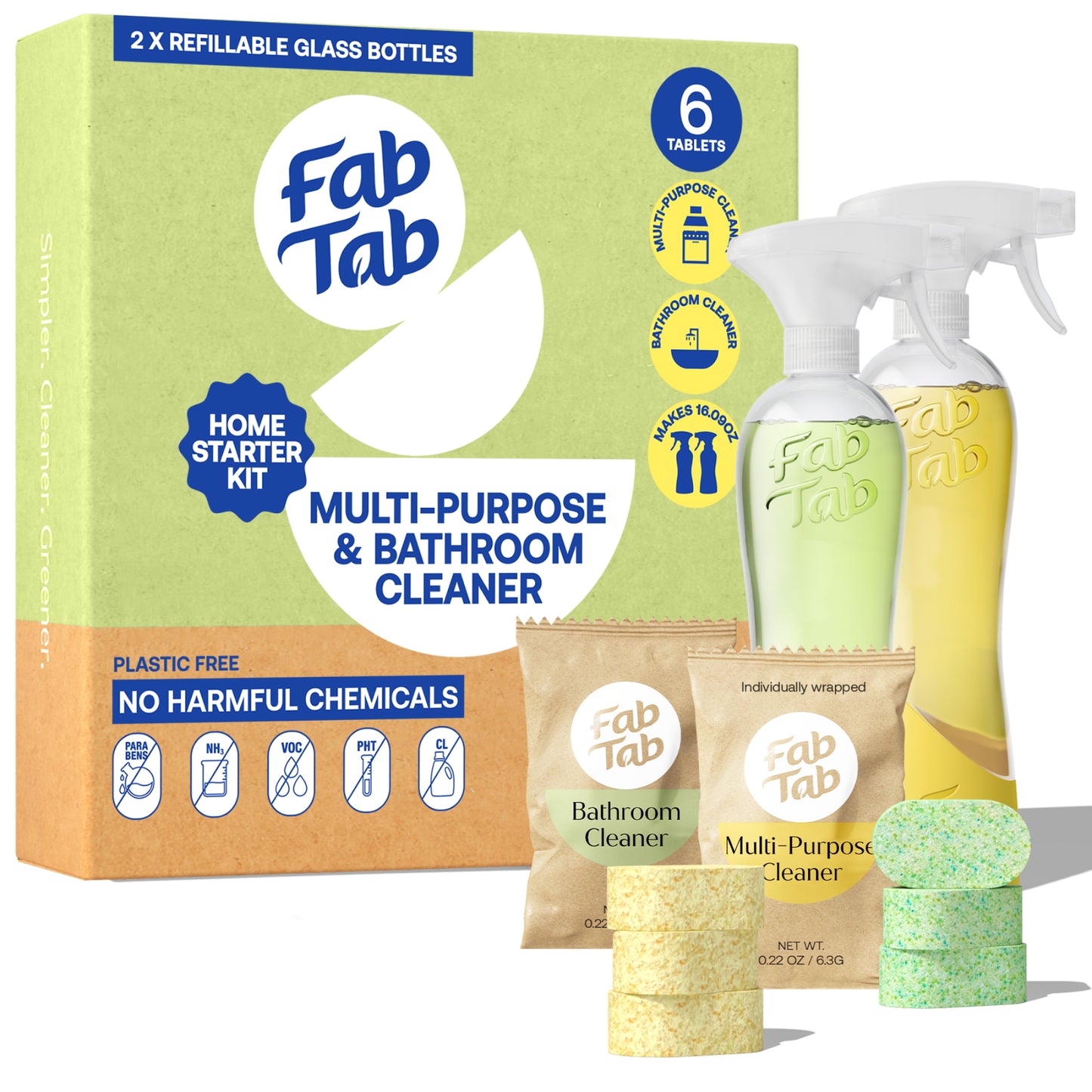 Eco-Friendly, Plastic Free and Non-Toxic Multi-Purpose & Bathroom Cleaner Starter Kit from FabTab