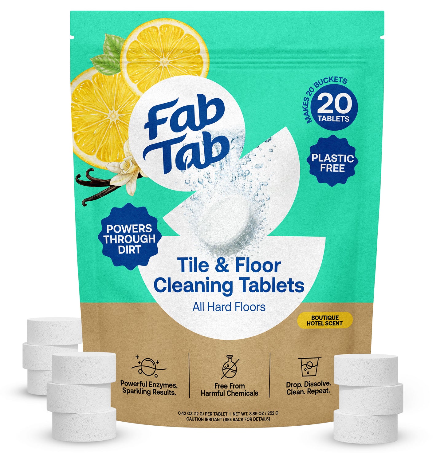 Eco-Friendly, Plastic Free and Non-Toxic Tile and Floor Cleaning Tablets 20 Pack from FabTab