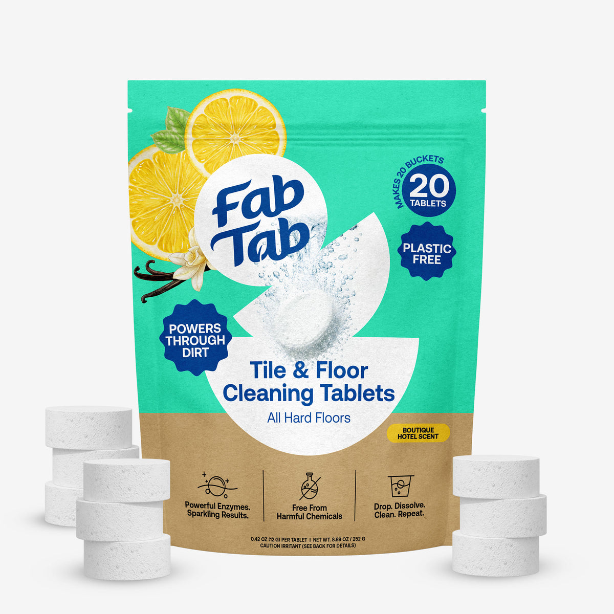 Eco-Friendly, Plastic Free and Non-Toxic Tile and Floor Cleaning Tablets 20 Pack from FabTab