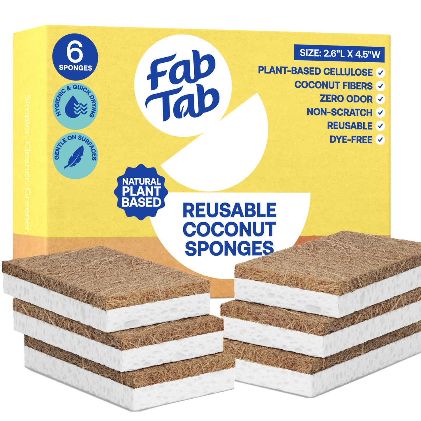 Eco-Friendly, Plastic Free and Non-Toxic Coconut Scrubbing Sponges 6 Pack from FabTab