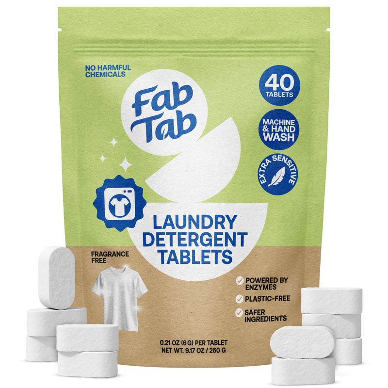 Eco-Friendly, Plastic Free and Non-Toxic Laundry Detergent Tablets | Fragrance-Free 40 Tablets from FabTab