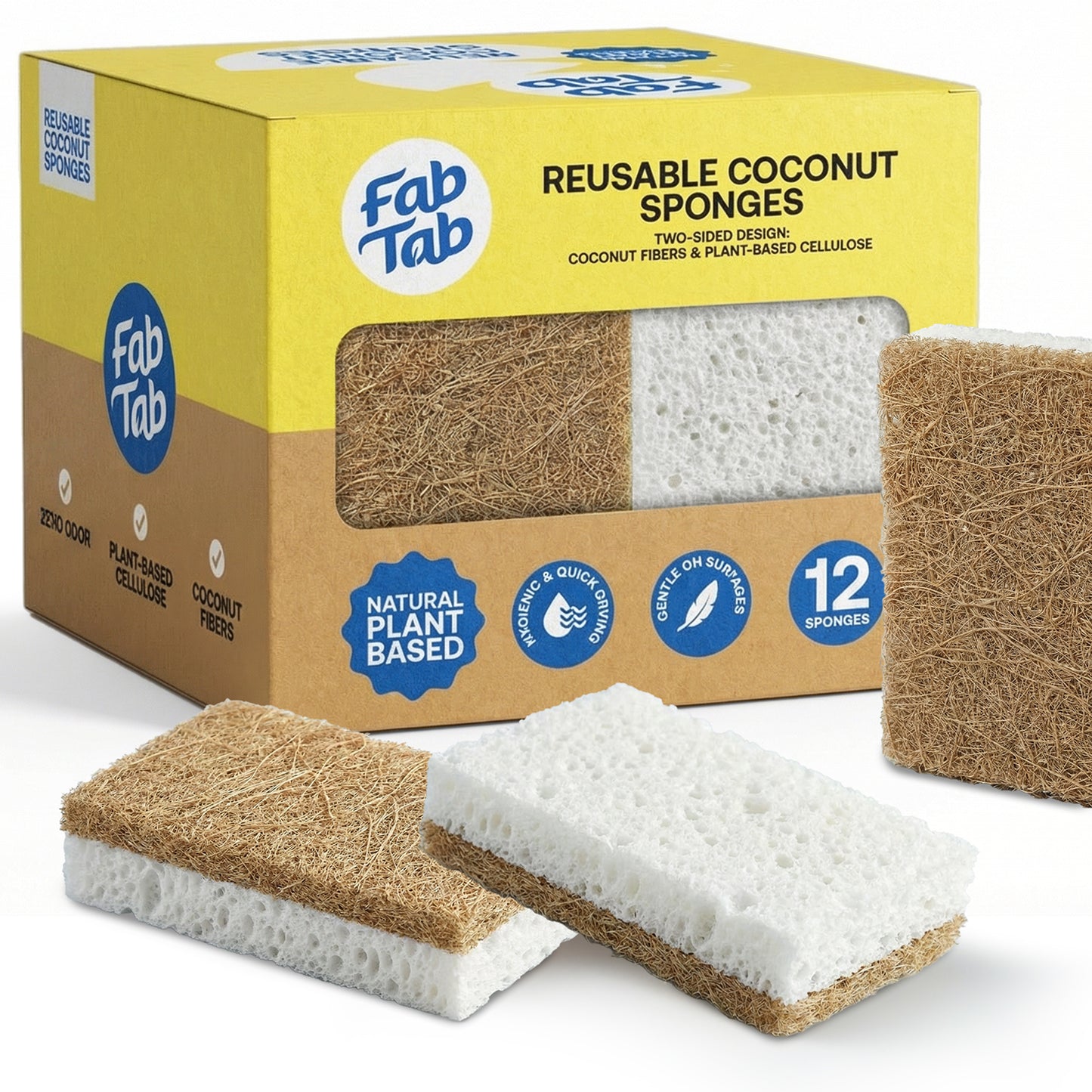 Eco-Friendly, Plastic Free and Non-Toxic Coconut Scrubbing Sponges 12 Pack from FabTab