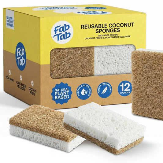 Eco-Friendly, Plastic Free and Non-Toxic Coconut Scrubbing Sponges 12 Pack from FabTab