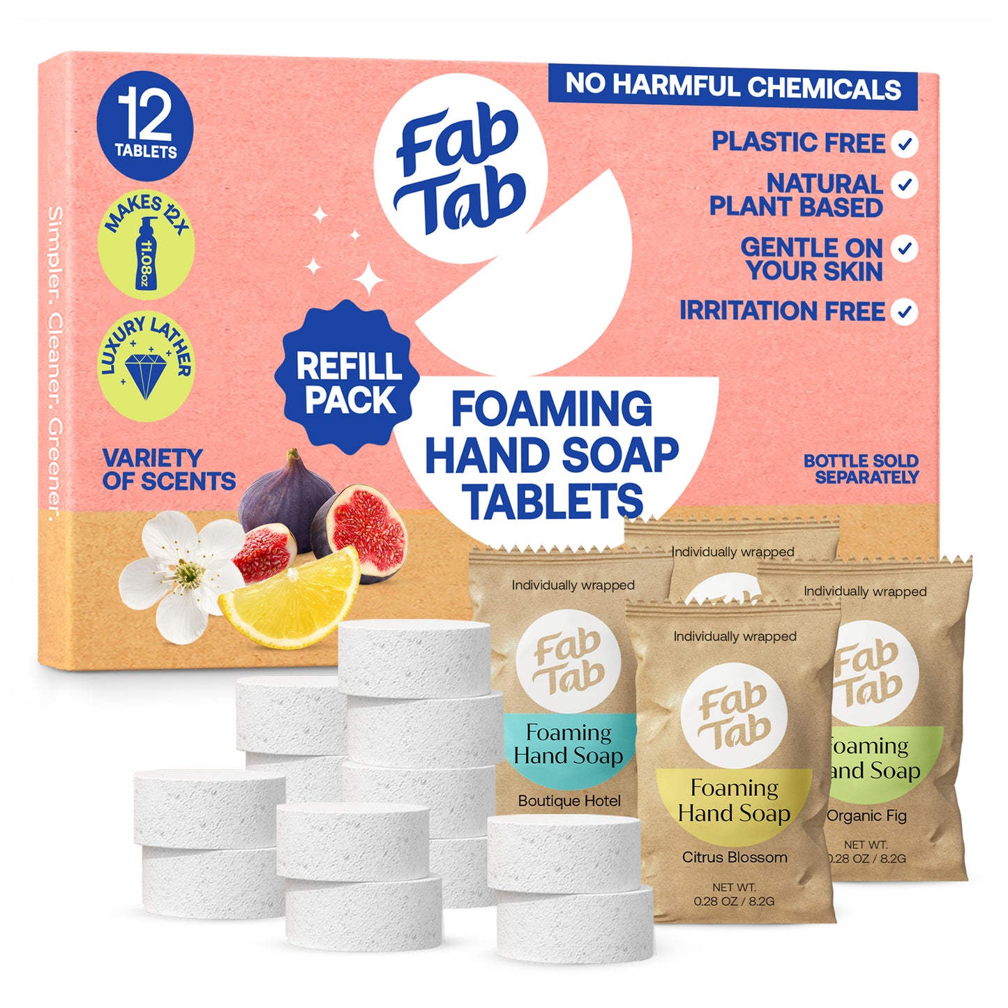 Eco-Friendly, Plastic Free and Non-Toxic Foaming Hand Soap Refill Tablets 12 Tablet Pack from FabTab