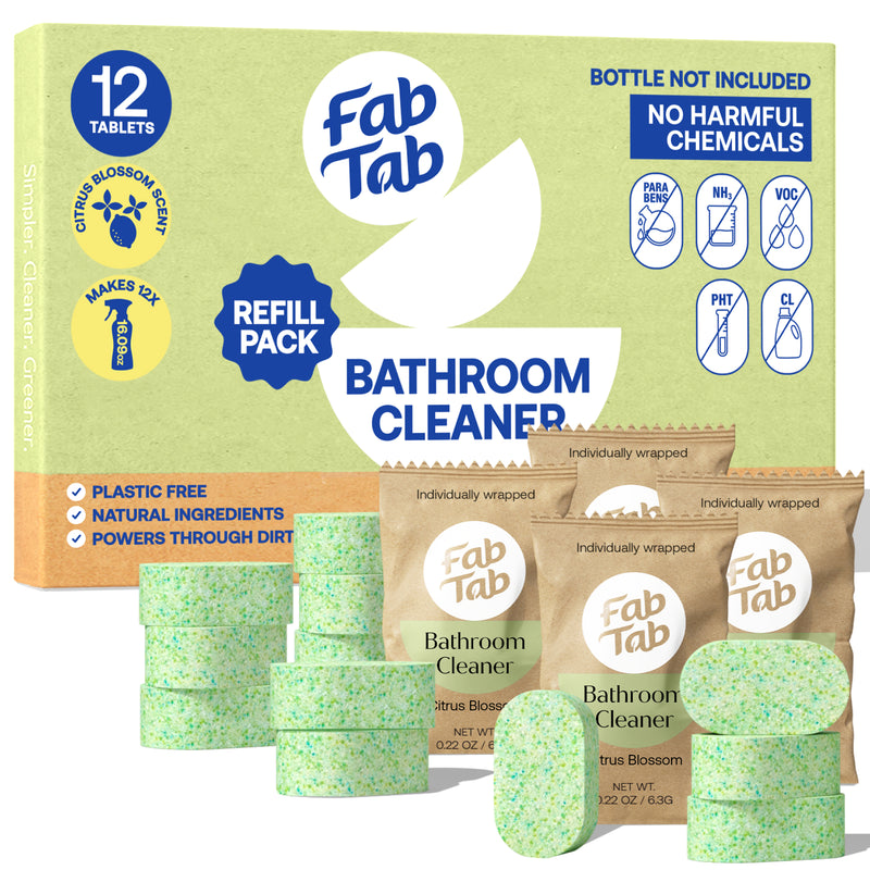 Eco-Friendly, Plastic Free and Non-Toxic Bathroom Cleaner Spray - Refill Packs 12 Tablet Refills from FabTab