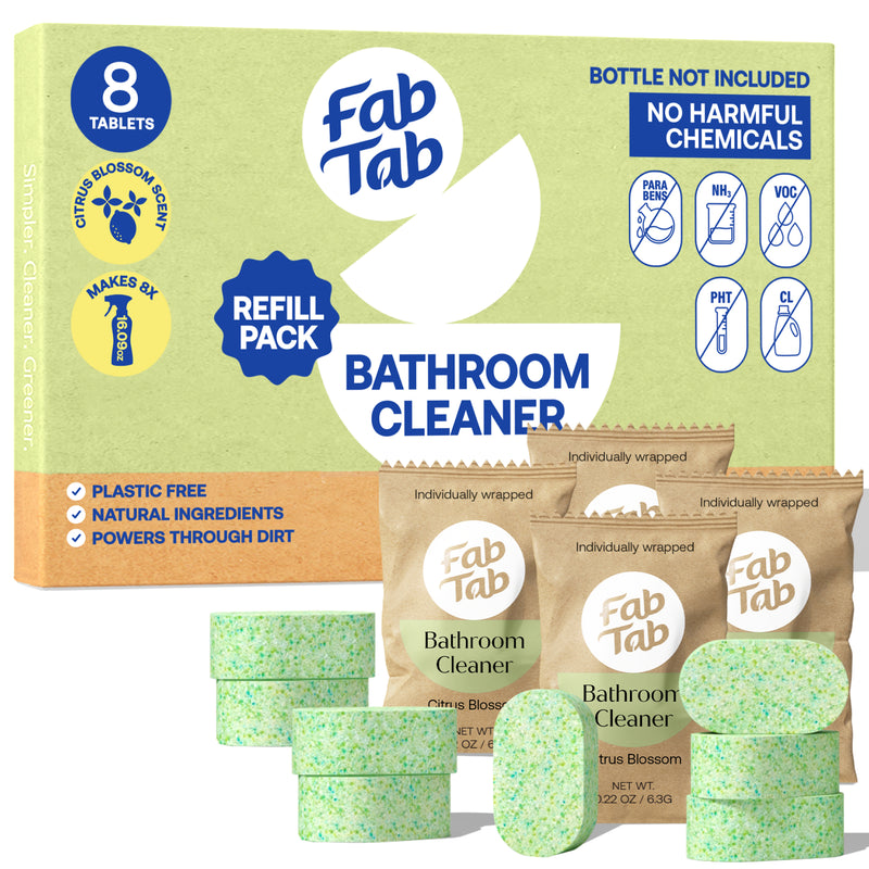 Eco-Friendly, Plastic Free and Non-Toxic Bathroom Cleaner Spray - Refill Packs 8 Tablet Refills from FabTab