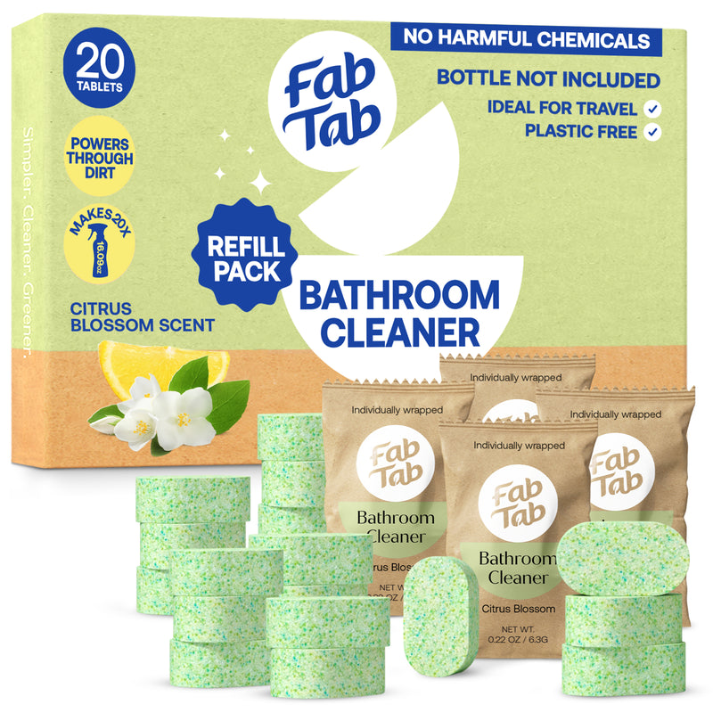 Eco-Friendly, Plastic Free and Non-Toxic Bathroom Cleaner Spray - Refill Packs 20 Tablet Refills from FabTab