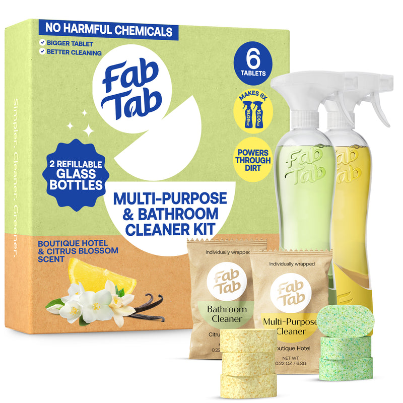 Eco-Friendly, Plastic Free and Non-Toxic Multi-Purpose & Bathroom Cleaner Starter Kit from FabTab