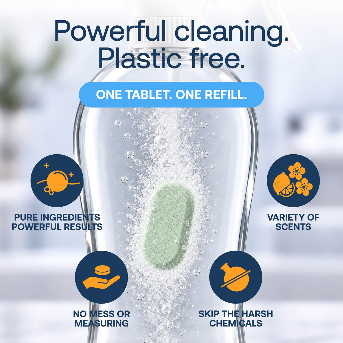 Eco-Friendly, Plastic Free and Non-Toxic Multi-Purpose & Bathroom Cleaner Refill Tablets from FabTab