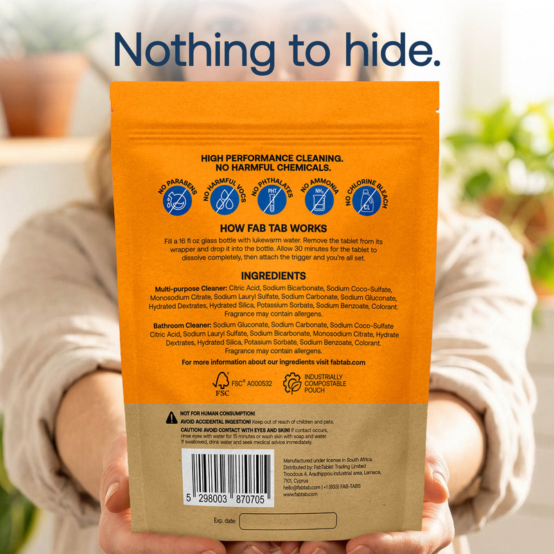 Eco-Friendly, Plastic Free and Non-Toxic Multi-Purpose & Bathroom Cleaner Refill Tablets from FabTab
