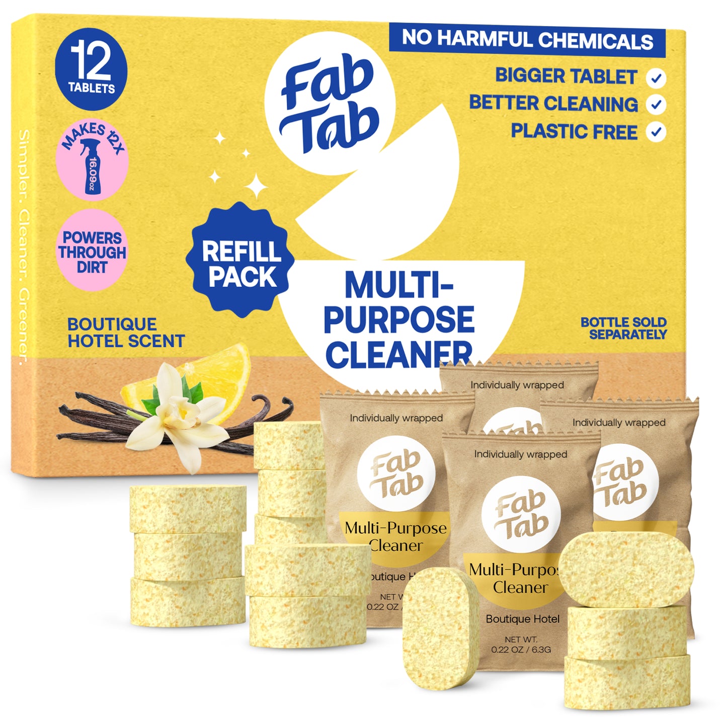 Eco-Friendly, Plastic Free and Non-Toxic Multi-Purpose Cleaning Spray - Refill Packs 12 Tablet Pack from FabTab