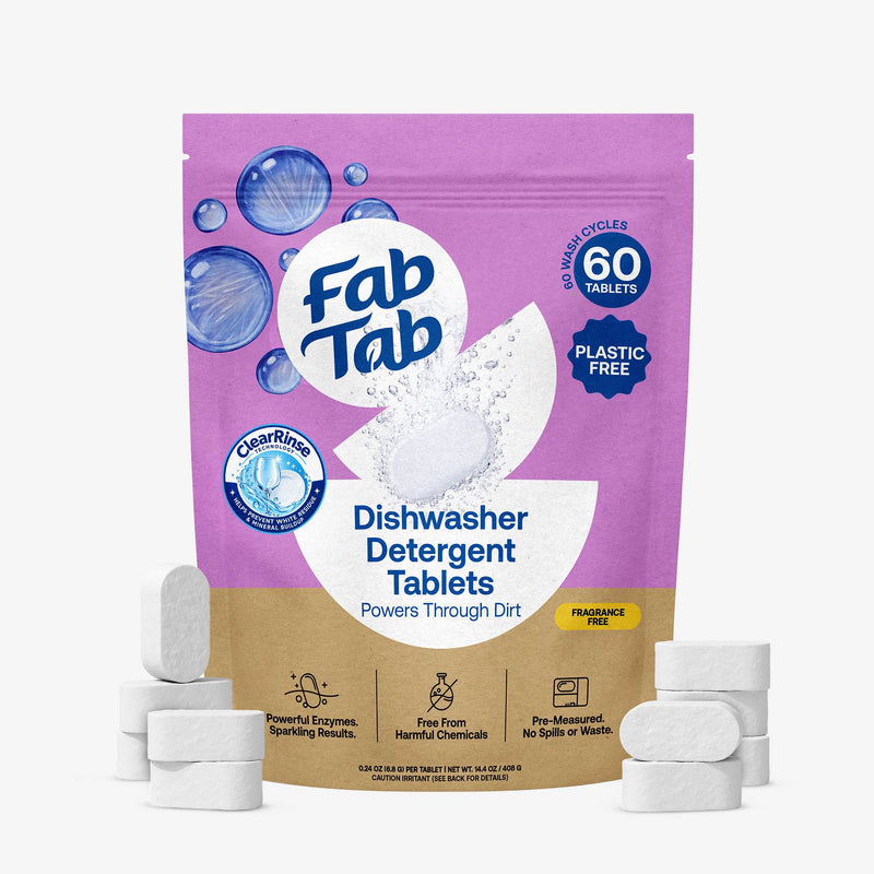 Eco-Friendly, Plastic Free and Non-Toxic Dishwasher Detergent Tablets 60 Tablets from FabTab