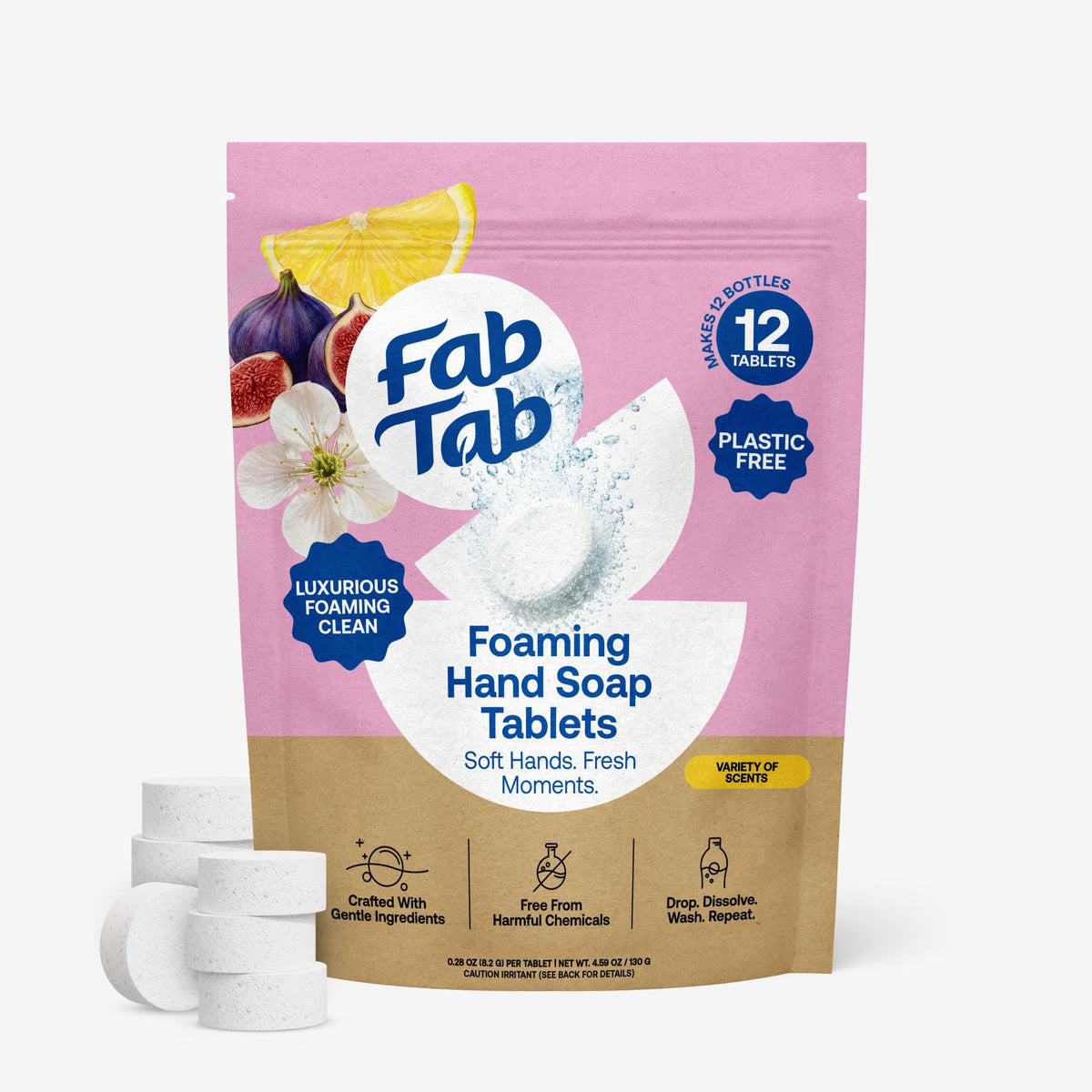 Eco-Friendly, Plastic Free and Non-Toxic Foaming Hand Soap Refill Tablets 12 Tablet Pack from FabTab